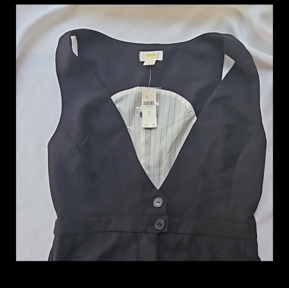 Anthropologie Maeve V-Neck Pinafore Wide-Leg Jumpsuit Black Size 10 - Picture 6 of 7